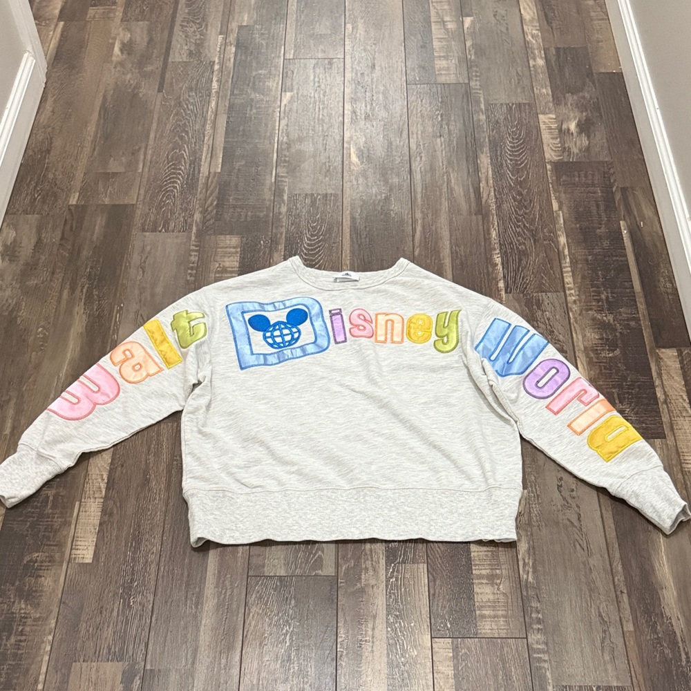 Disney Women's Multicolor Lettering Gray Sweater